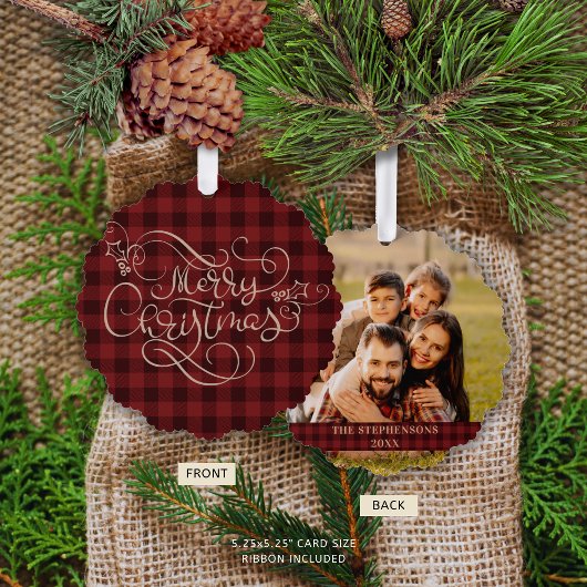 Carte Décorative Joyeux Noël Gingham Rouge Script Photo