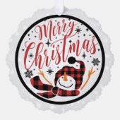 Carte Décorative Joyeux Noël Rouge Buffle Noir Plaid Snowman (Recto)