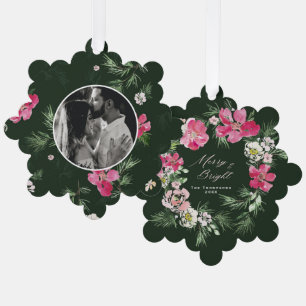 Carte Décorative Joyeux Noël Vert aquarelle fleurs