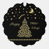 Carte Décorative Joyeux Pawlidays, Or brillant Paw sapin de Noël (Verso)