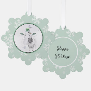 Carte Décorative Keeshond Noël Snowman Peinture Chien Art