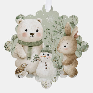 Carte Décorative Lapin de l'ours de la forêt hivernale Bonhomme de