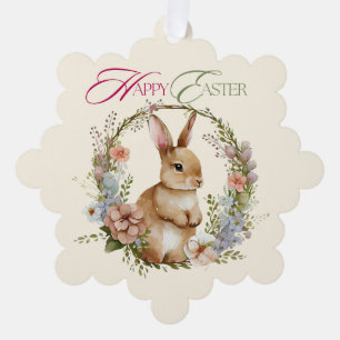 Carte Décorative Lapin Floral Couronne de Pâques Aquarelle Mignon