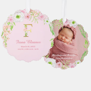 Carte Décorative LETTRE D'OR Floral Rose "F" Monogramme Statistique