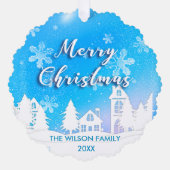 Carte Décorative Maison enneigée blanche Hiver bleu Pays des mervei (Recto)