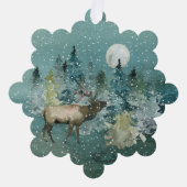 Carte Décorative Majestic Elk Forest Pleine lune Snowfall Noël (Recto)