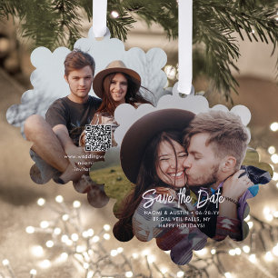 Carte Décorative Mariage Code QR "Save the Date" & 2 Photos de Noël