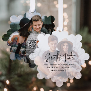 Carte Décorative Mariage Enregistrer la Date QR & Photo Noël Unique