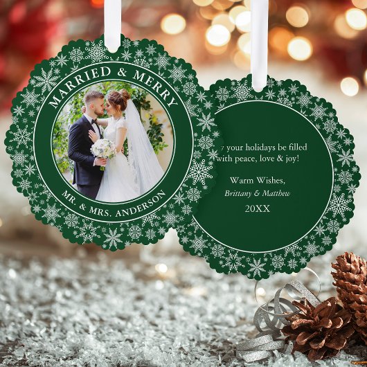 Carte Décorative Marry et Joyeux Mariage Photo Snowflakes Green