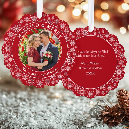 Carte Décorative Marry et Joyeux Mariage photo Snowflakes Rouge