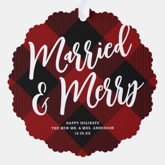 Carte Décorative Marry & Joyeux Script Rouge Plaid Photo Noël (Verso)