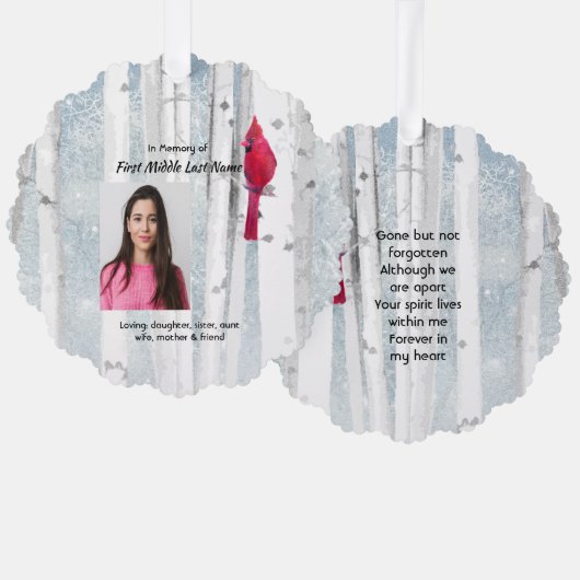 Carte Décorative Memorial Keepsake Cardinal Bird (Recto/Verso)