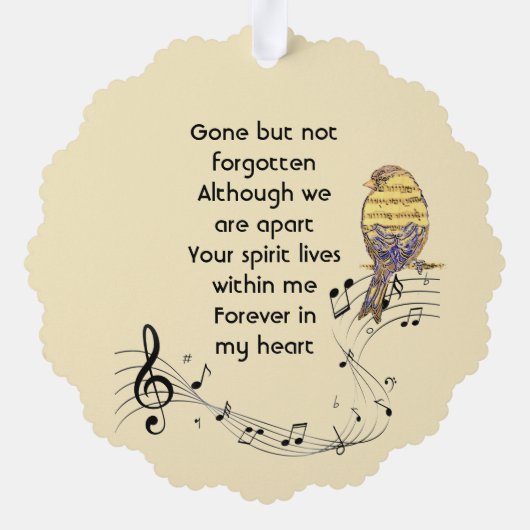 Carte Décorative Memorial Keepsake Music Bird (Verso)