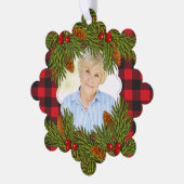 Carte Décorative Memorial Photo Buffalo Plaid Pine Boughs Noël (Gauche)