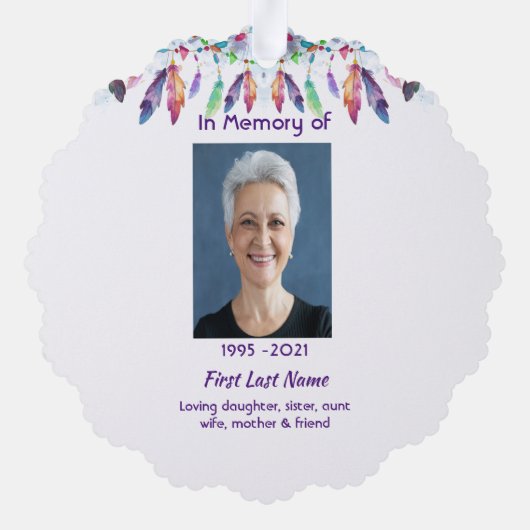 Carte Décorative Memorial Photo Prayer Feathers Boho Tribal Native (Verso)