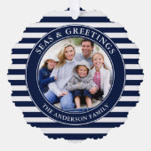 Carte Décorative Mer moderne et salutations Photo Bleu Stripes (Recto)