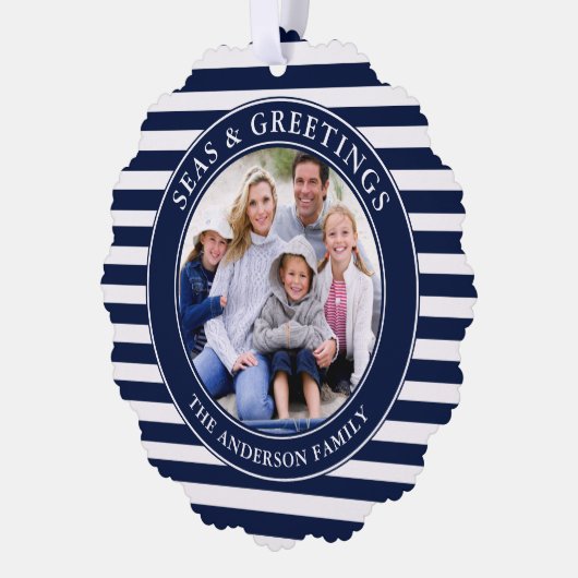 Carte Décorative Mer moderne et salutations Photo Bleu Stripes (Gauche)