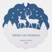Carte Décorative Merry & Married Photo Deer Stag & Doe Blue White (Recto)