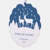 Carte Décorative Merry & Married Photo Deer Stag & Doe Blue White (Gauche)