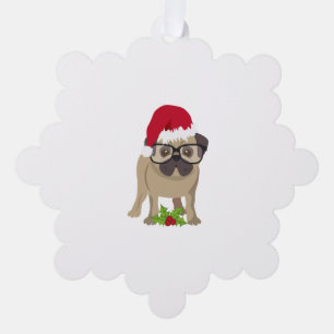Carte Décorative Mignonne chien Carlin à Noël Santa Hat.