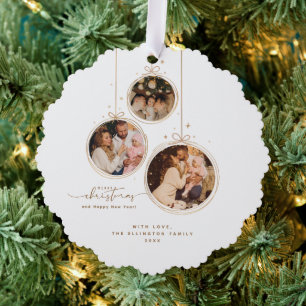 Carte Décorative Minimaliste 3-Photo Famille Joyeux Noël Fêtes