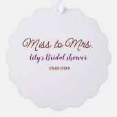 Carte Décorative Mlle à Mme douche nuptiale ajouter nom date année  (Verso)