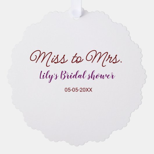 Carte Décorative Mlle à Mme douche nuptiale ajouter nom date année  (Recto)