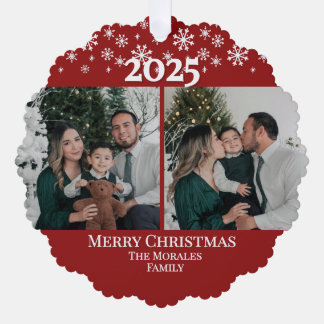 Carte Décorative Modern Elegant 2 Photo Red Keepsake Family