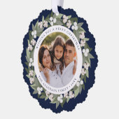 Carte Décorative Moderne Snowberry Greenery Wreath Navy Photo (Gauche)