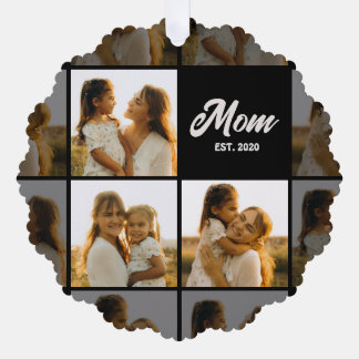 Carte Décorative Mom Established Script Black 3 Photo Grid