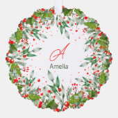 Carte Décorative Monogramme Rouge Noël vert Classic Round (Recto)