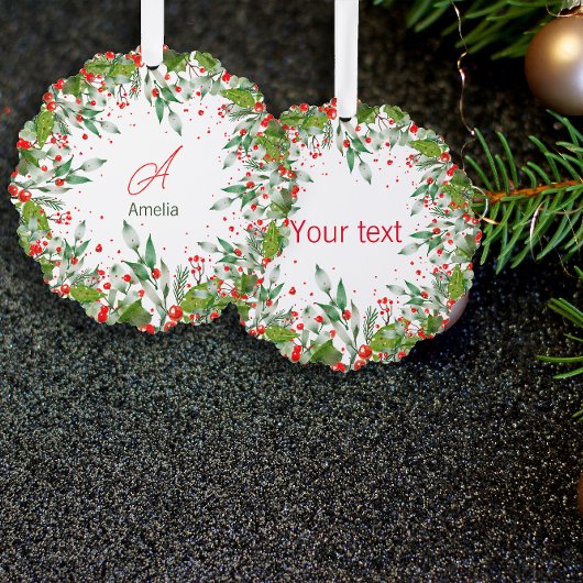 Carte Décorative Monogramme Rouge Noël vert Classic Round