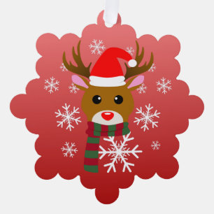 Carte Décorative Noël blanc Rudolph le renne à nez rouge