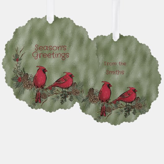Carte Décorative Noël Cardinal Rouge Pine Boughs (Recto/Verso)