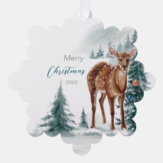 Carte Décorative Noël Doe dans une forêt froide (Recto)