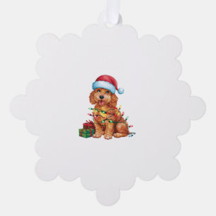Carte Décorative Noël Éclairage Santa Hat Schnoodle Chien Noël