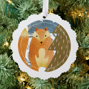 Carte Décorative Noël Folk Art Fox