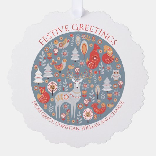 Carte Décorative Noël Forêt nordique scandinave personnalisée (Recto)