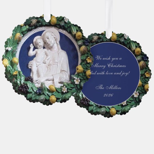 Carte Décorative Noël Madonna et l'enfant Della Robbia Garland (Recto/Verso)