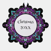 Carte Décorative Noël Mandala violet et Turquoise (Verso)