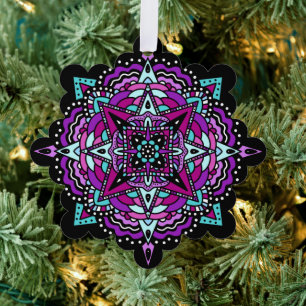 Carte Décorative Noël Mandala violet et Turquoise