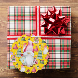 Carte Décorative Noël Père Noël Gnome Jaune Couleur Nom Date Papier