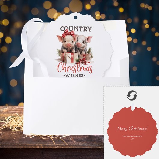 Carte Décorative Noël rustique Pays Souhaite Joli Cochon