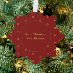 Carte Décorative Noël Simpliste Rouge et Doré Bilingue