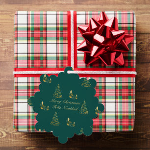 Carte Décorative Noël vert et or Bilingue Feliz Navidad