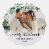 Carte Décorative Noir moderne Script blanc 2 Photo de famille Noël (Recto)