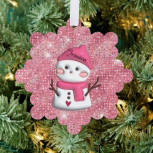 Carte Décorative Nom personnalisé du bonhomme de neige rose mou