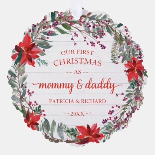 Carte Décorative Notre premier Noël en tant que maman & papa Rustic (Recto)
