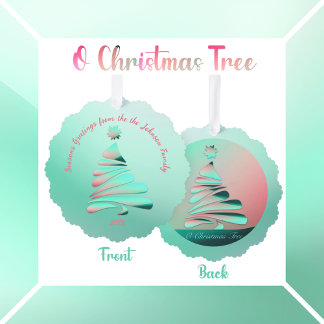 Carte Décorative O Arbre de Noël Aquarelle en vert et corail