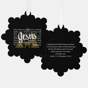 Carte Décorative Or Noir POUR NOUS JÉSUS Noël